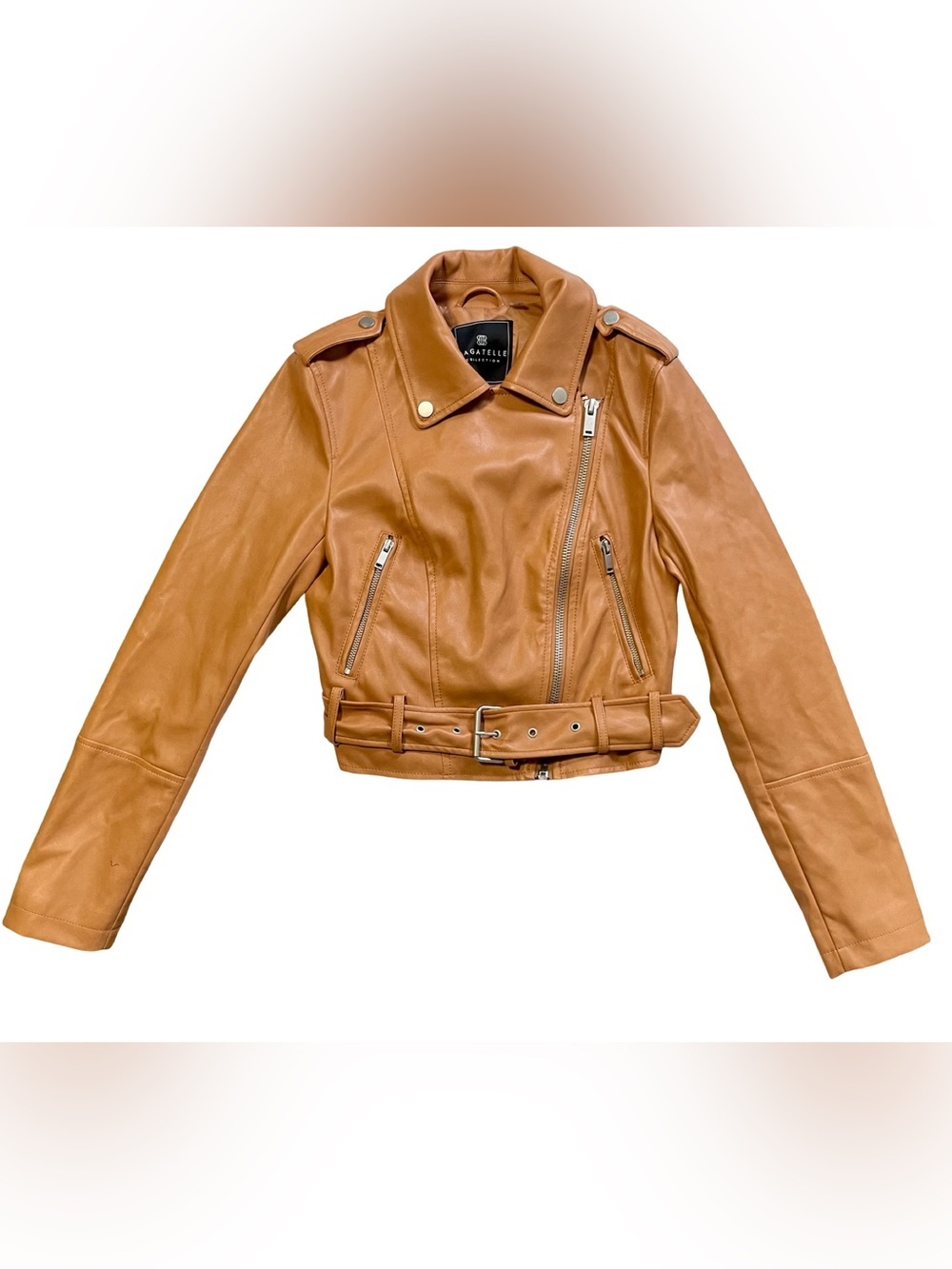 Bagatelle Collection Tan Vegan Leather Moto Jacket Size XS - Picture 3 of 6